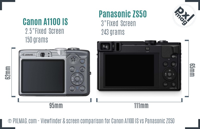 Canon A1100 IS vs Panasonic ZS50 Screen and Viewfinder comparison
