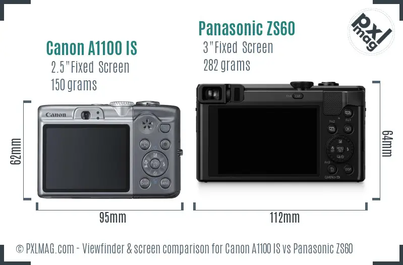 Canon A1100 IS vs Panasonic ZS60 Screen and Viewfinder comparison