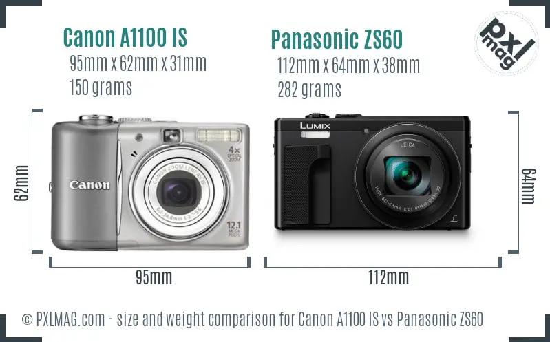 Canon A1100 IS vs Panasonic ZS60 size comparison