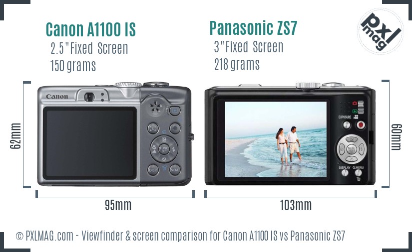Canon A1100 IS vs Panasonic ZS7 Screen and Viewfinder comparison