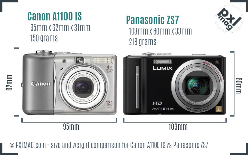 Canon A1100 IS vs Panasonic ZS7 size comparison