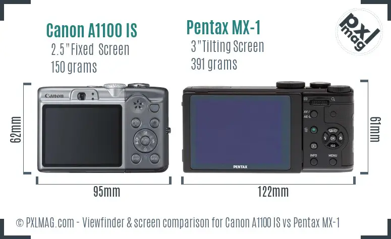 Canon A1100 IS vs Pentax MX-1 Screen and Viewfinder comparison