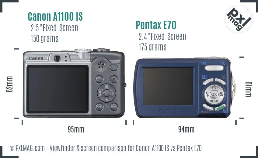 Canon A1100 IS vs Pentax E70 Screen and Viewfinder comparison