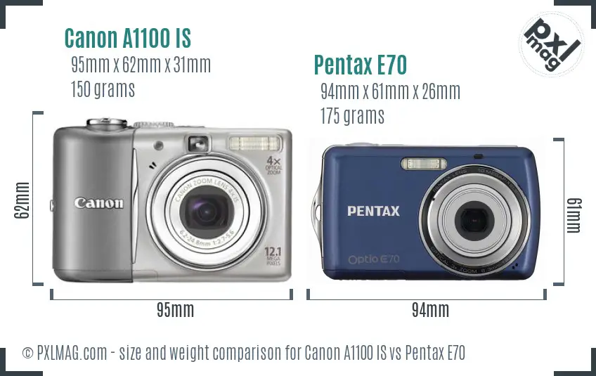 Canon A1100 IS vs Pentax E70 size comparison