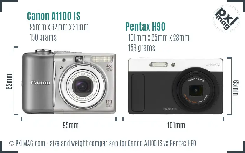 Canon A1100 IS vs Pentax H90 size comparison