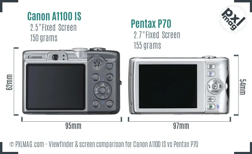 Canon A1100 IS vs Pentax P70 Screen and Viewfinder comparison