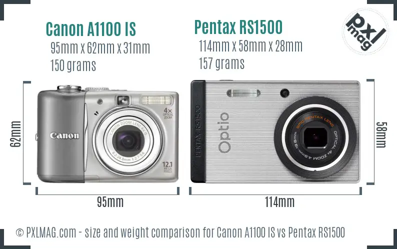 Canon A1100 IS vs Pentax RS1500 size comparison