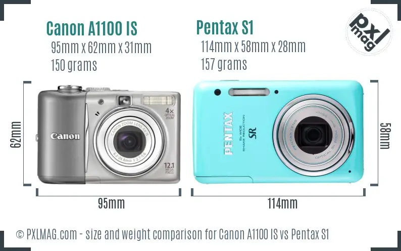 Canon A1100 IS vs Pentax S1 size comparison