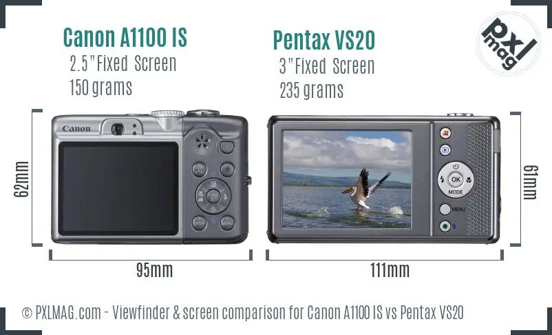 Canon A1100 IS vs Pentax VS20 Screen and Viewfinder comparison Canon A1100 IS vs Pentax VS20 Screen and Viewfinder comparison