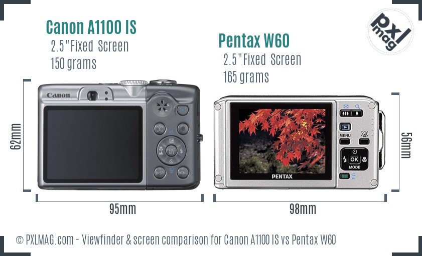 Canon A1100 IS vs Pentax W60 Screen and Viewfinder comparison