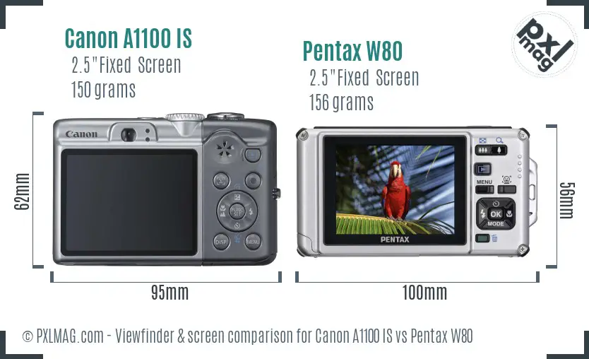 Canon A1100 IS vs Pentax W80 Screen and Viewfinder comparison Canon A1100 IS vs Pentax W80 Screen and Viewfinder comparison