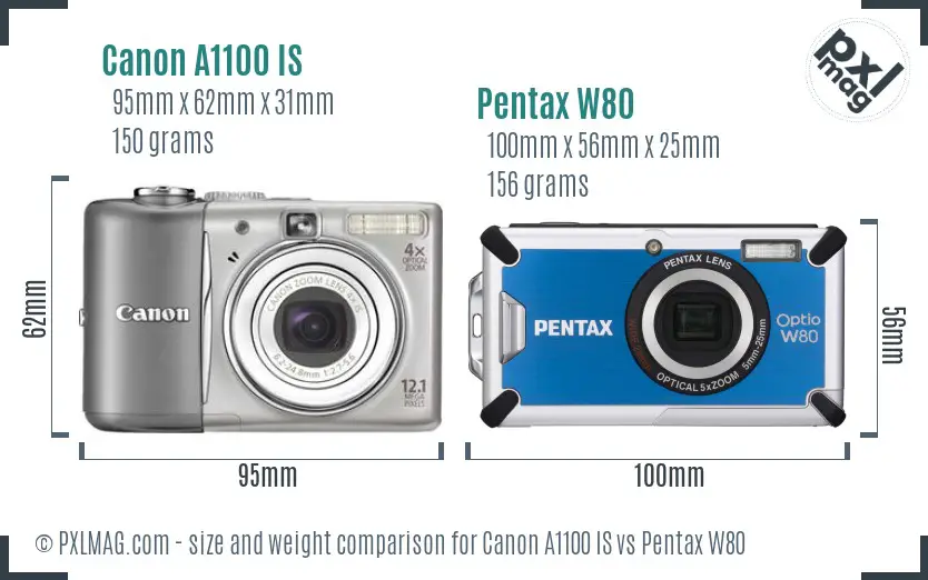 Canon A1100 IS vs Pentax W80 size comparison Canon A1100 IS vs Pentax W80 size comparison