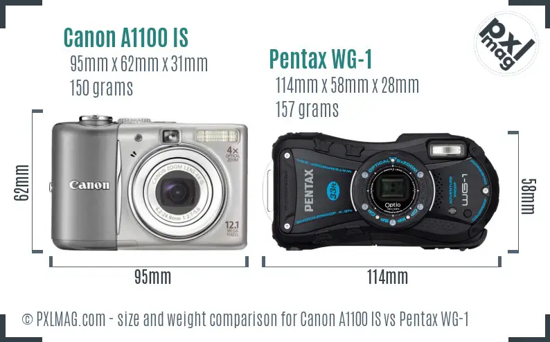 Canon A1100 IS vs Pentax WG-1 size comparison
