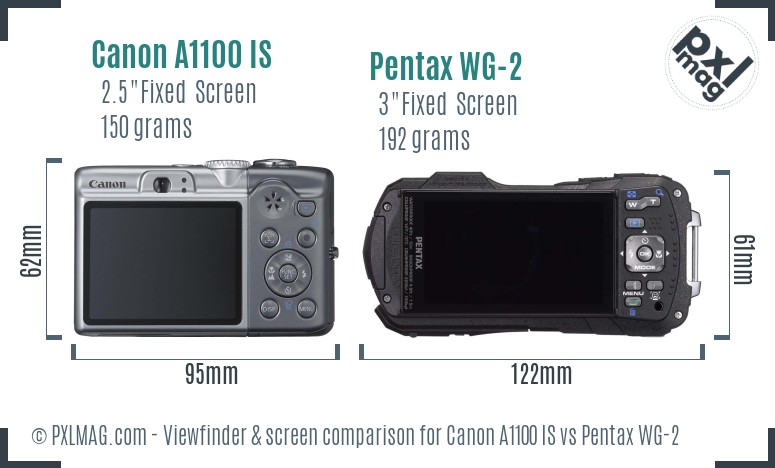 Canon A1100 IS vs Pentax WG-2 Screen and Viewfinder comparison