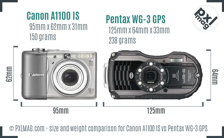 Canon A1100 IS vs Pentax WG-3 GPS size comparison