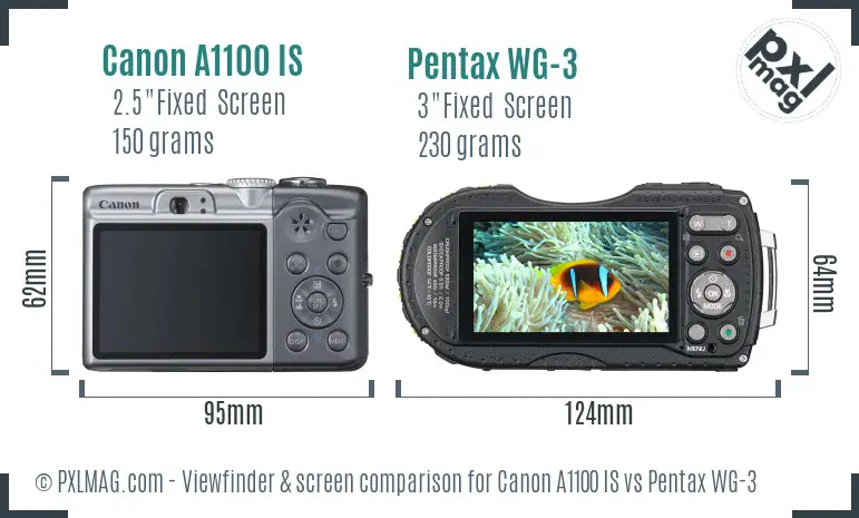 Canon A1100 IS vs Pentax WG-3 Screen and Viewfinder comparison