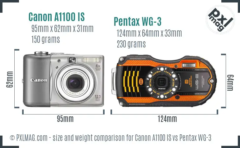 Canon A1100 IS vs Pentax WG-3 size comparison