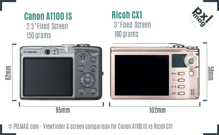 Canon A1100 IS vs Ricoh CX1 Screen and Viewfinder comparison