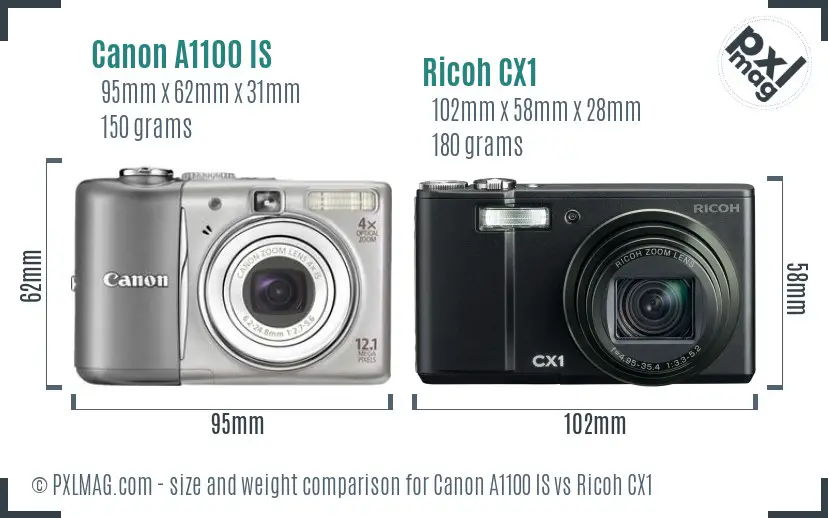 Canon A1100 IS vs Ricoh CX1 size comparison