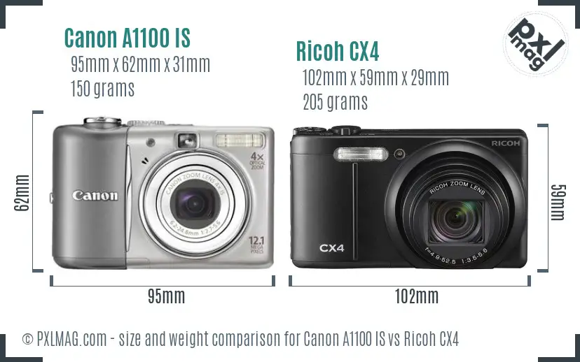 Canon A1100 IS vs Ricoh CX4 size comparison