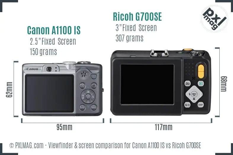 Canon A1100 IS vs Ricoh G700SE Screen and Viewfinder comparison