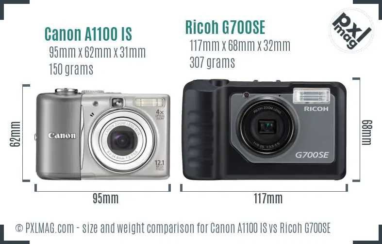 Canon A1100 IS vs Ricoh G700SE size comparison