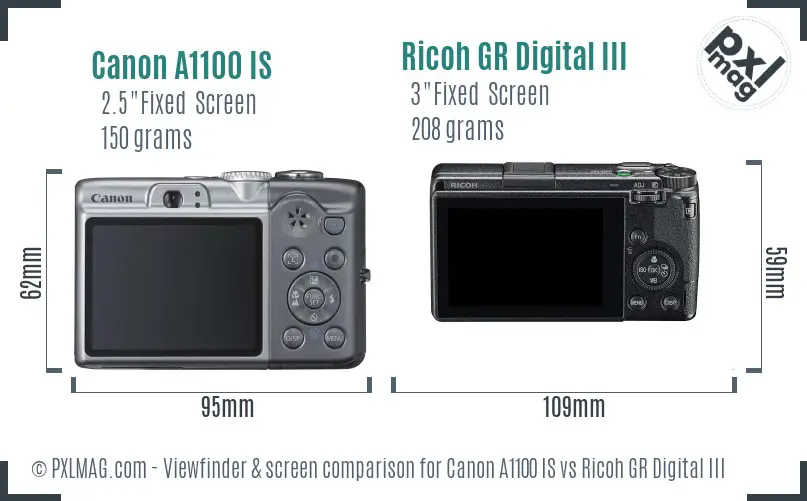 Canon A1100 IS vs Ricoh GR Digital III Screen and Viewfinder comparison