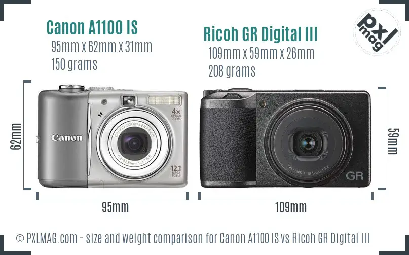 Canon A1100 IS vs Ricoh GR Digital III size comparison