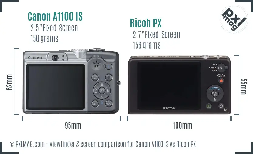 Canon A1100 IS vs Ricoh PX Screen and Viewfinder comparison Canon A1100 IS vs Ricoh PX Screen and Viewfinder comparison