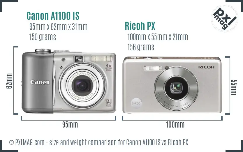 Canon A1100 IS vs Ricoh PX size comparison Canon A1100 IS vs Ricoh PX size comparison