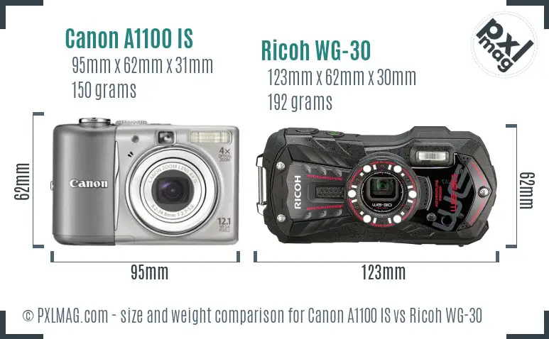 Canon A1100 IS vs Ricoh WG-30 size comparison Canon A1100 IS vs Ricoh WG-30 size comparison