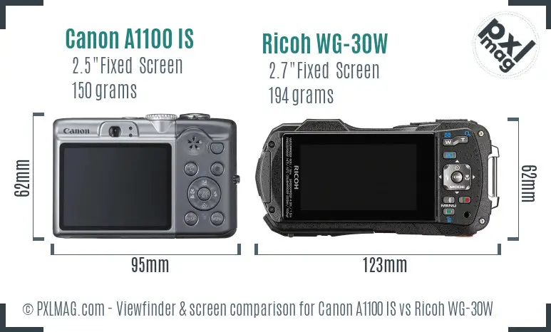 Canon A1100 IS vs Ricoh WG-30W Screen and Viewfinder comparison