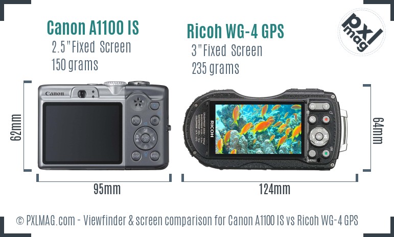 Canon A1100 IS vs Ricoh WG-4 GPS Screen and Viewfinder comparison