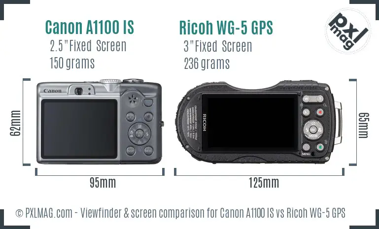 Canon A1100 IS vs Ricoh WG-5 GPS Screen and Viewfinder comparison