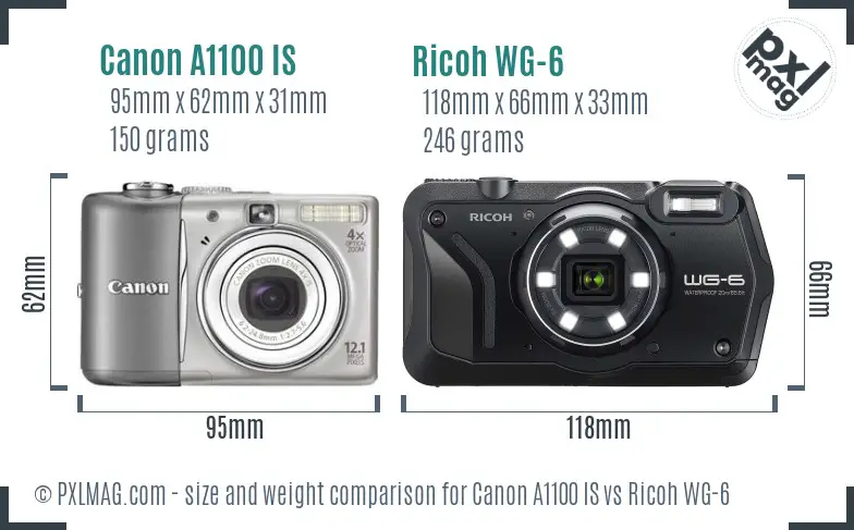 Canon A1100 IS vs Ricoh WG-6 size comparison