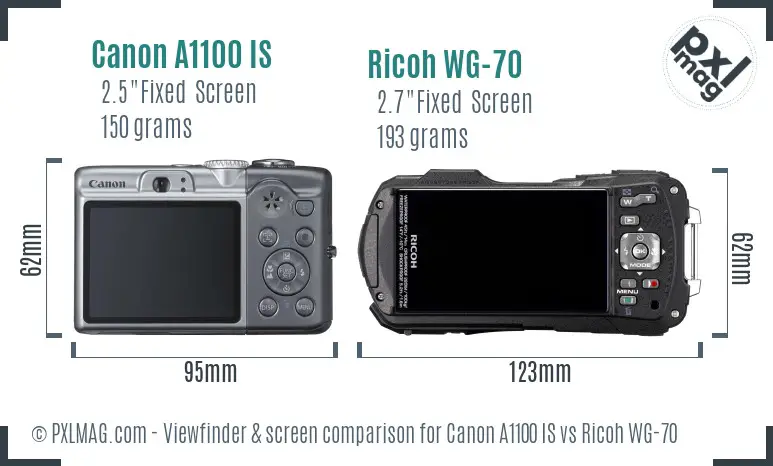 Canon A1100 IS vs Ricoh WG-70 Screen and Viewfinder comparison