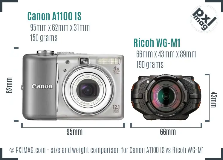 Canon A1100 IS vs Ricoh WG-M1 size comparison