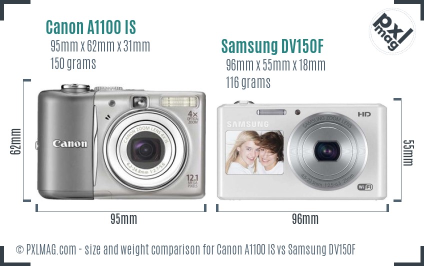 Canon A1100 IS vs Samsung DV150F size comparison