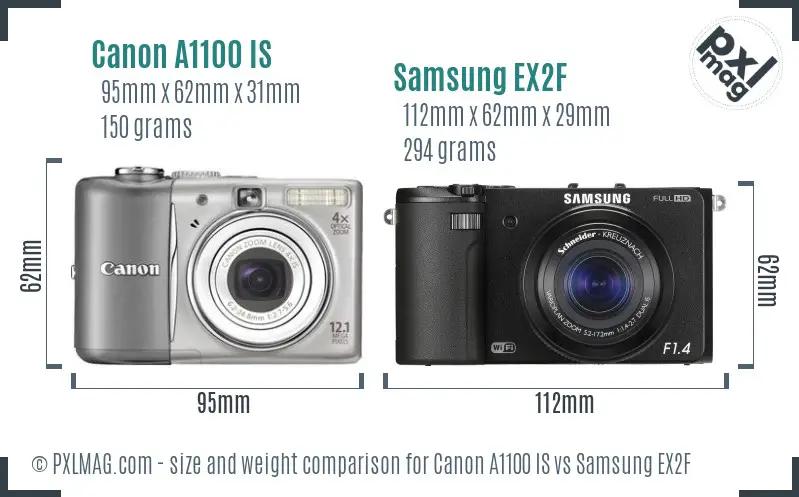 Canon A1100 IS vs Samsung EX2F size comparison