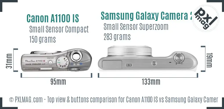 Canon A1100 IS vs Samsung Galaxy Camera 2 top view buttons comparison