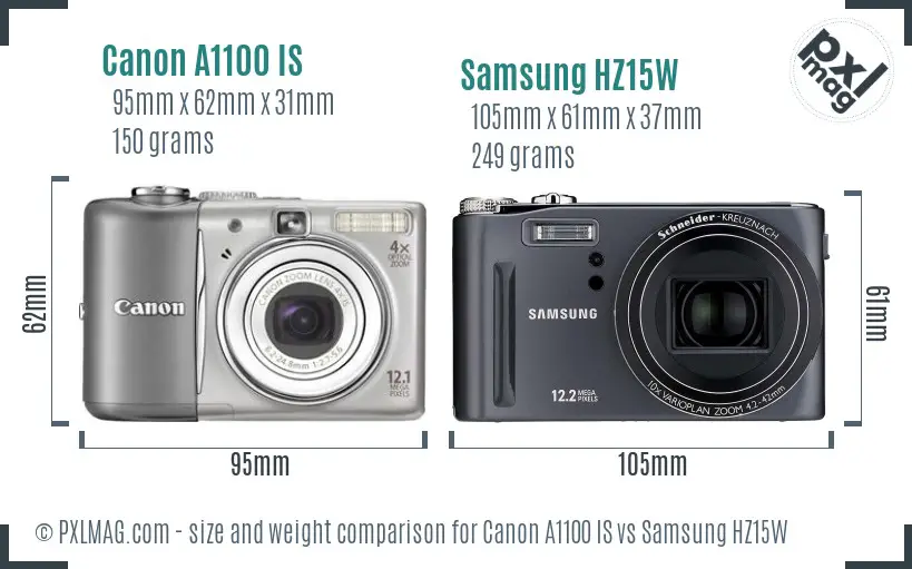 Canon A1100 IS vs Samsung HZ15W size comparison