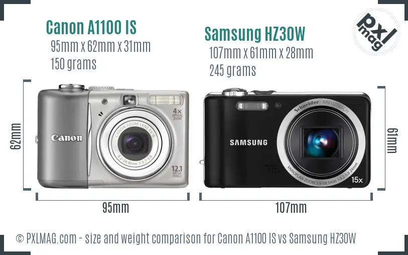 Canon A1100 IS vs Samsung HZ30W size comparison