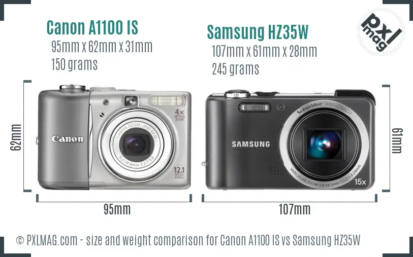 Canon A1100 IS vs Samsung HZ35W size comparison
