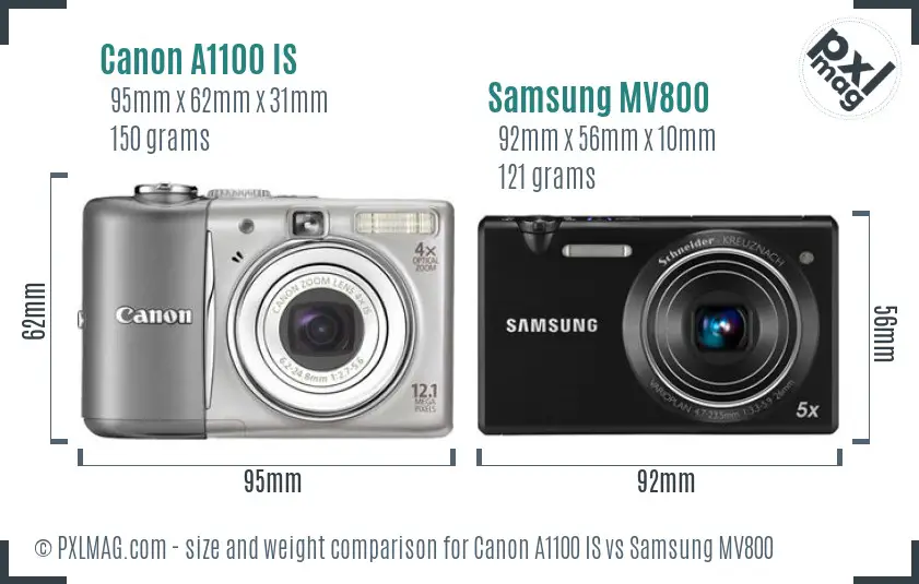 Canon A1100 IS vs Samsung MV800 size comparison