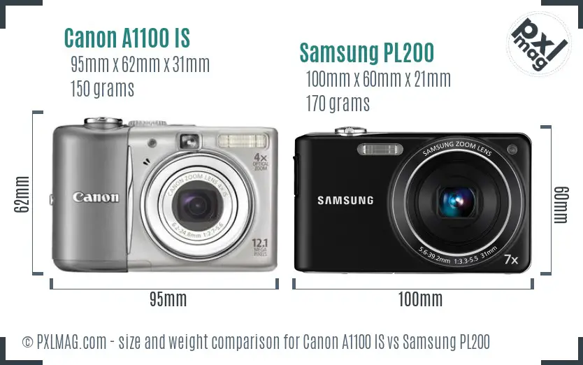 Canon A1100 IS vs Samsung PL200 size comparison