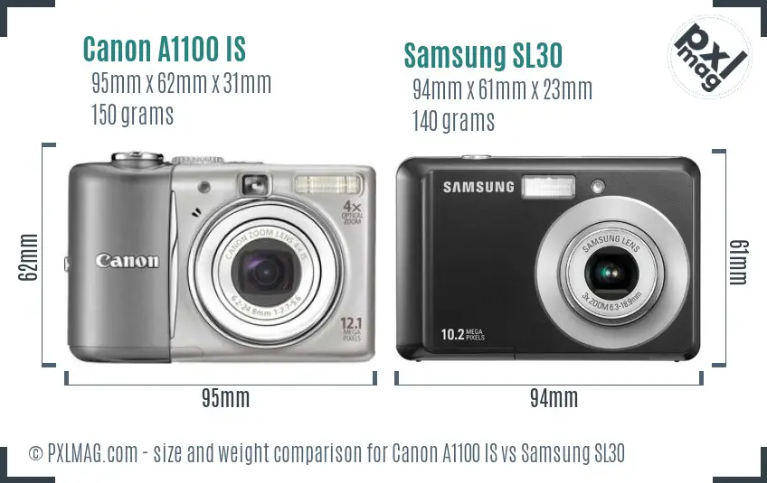 Canon A1100 IS vs Samsung SL30 size comparison