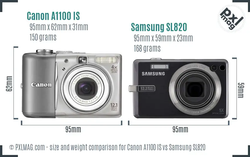 Canon A1100 IS vs Samsung SL820 size comparison Canon A1100 IS vs Samsung SL820 size comparison