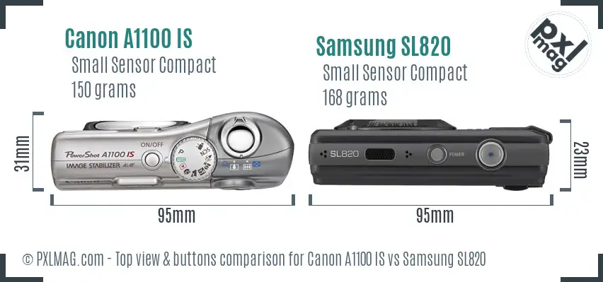 Canon A1100 IS vs Samsung SL820 top view buttons comparison