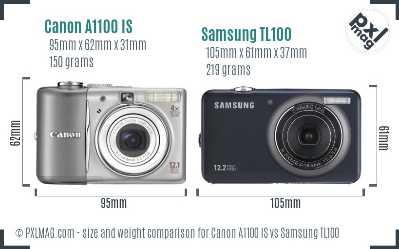 Canon A1100 IS vs Samsung TL100 size comparison