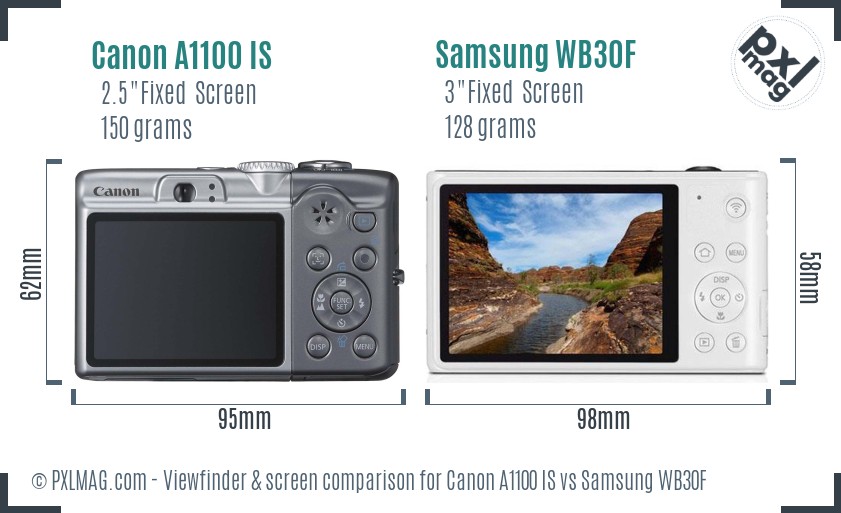 Canon A1100 IS vs Samsung WB30F Screen and Viewfinder comparison